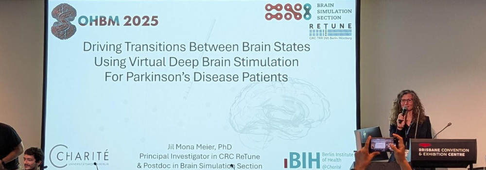 Jil Meier presenting her research at OHBM 2025